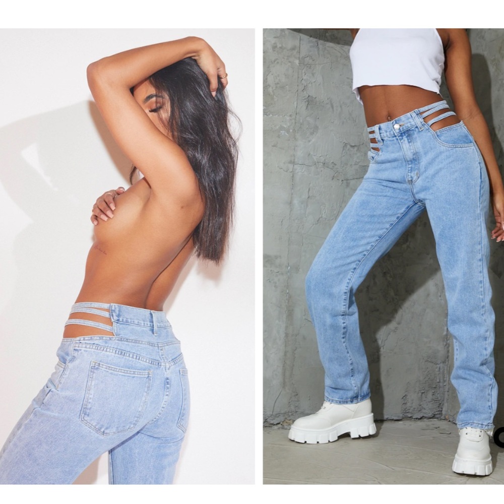 PLT Light Blue Wash Strappy Cut Out Hip Jeans